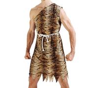 kdkskss Homme Des Cavernes Adulte, Costumes À Imprimé Léopard Avec Ceinture/Haut Et Jupe, Costume De Déguisement Pour Hommes, Tenue De L'âge De Pierre, Costumes D'halloween