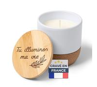 KDO MAGIC - Bougie personnalisée avec un texte - Cadeau personnalisable - Bougie parfumée vanille - Cadeau anniversaire, Noël, fête des grands-mères, mères (Modèle Laurier)