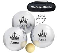 KDO MAGIC - Boule de pétanque personnalisée - Triplette 720g Personnalisable - Prénom gravé - Lot de 3 Boules et 1 cochonnet - Idée Cadeau (Modèle Reine)