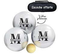 KDO MAGIC - Boule de pétanque personnalisée - Triplette 720g Personnalisable - Prénom gravé - Lot de 3 Boules et 1 cochonnet - Idée Cadeau (Modèle Majuscule)