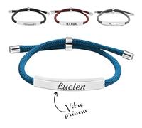 KDO MAGIC - Bracelet cordon personnalisé - 4 couleurs - Bracelet corde prénom gravé - Bijoux personnalisé - Homme et femme - Idée cadeau fête des Mères, fête des Pères, anniversaire (Bleu)