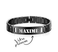KDO MAGIC - Bracelet personnalisé acier homme - prénom gravé - Couleur noire - Gourmette personnalisable - Idée cadeau homme - Idée cadeau homme, fête des pères, papa