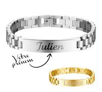 KDO MAGIC - Bracelet personnalisé acier - prénom gravé - plusieurs couleurs - Gourmette personnalisable - Idée cadeau homme, fête des pères, papa (Argenté)