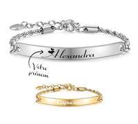 KDO MAGIC - Bracelet personnalisé femme - Prénom gravé - Métal argenté ou doré - Gourmette torsadée - Bijoux personnalisé - Idée cadeau femme - Cadeau fête des Mères, maman, mamie (Argenté)