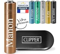 KDO MAGIC Briquet Clipper Personnalisé en Métal Orange Coffret Inclus