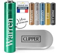 KDO MAGIC Briquet Clipper Personnalisé en Métal Vert Coffret Inclus