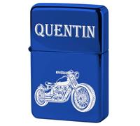 KDO MAGIC - Briquet personnalisé - Briquet tempête Personnalisable avec Un prénom - 4 Couleurs Disponibles - Cadeau pour Homme, fête des pères, Anniversaire, Noël (Bleu, Modèle Moto)