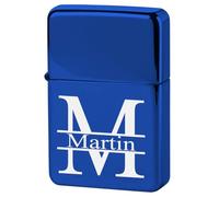 KDO MAGIC - Briquet personnalisé - Briquet tempête Personnalisable avec Un prénom - 4 Couleurs Disponibles - Cadeau pour Homme, fête des pères, Anniversaire, Noël (Bleu, Modèle Majuscule)