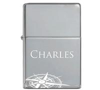 KDO MAGIC - Briquet personnalisé - Briquet tempête Personnalisable avec Un prénom - Couleur Gris - Cadeau pour Homme, fête des pères, Anniversaire, Noël (Modèle Boussole)