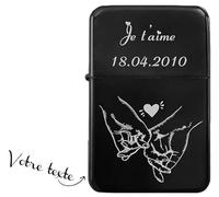 KDO MAGIC - Briquet personnalisé - Briquet tempête Personnalisable avec Un prénom - Couleur Noir - Cadeau pour Homme, fête des pères, Anniversaire, Noël (Modèle Coeur)