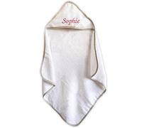 KDO MAGIC Cape de Bain bébé Personnalisable - Sortie de Bain 100% Coton avec Capuche - Brodé avec Le prénom - Serviette bébé personnalisée - Doux et Absorbant - Liseré Beige étoile
