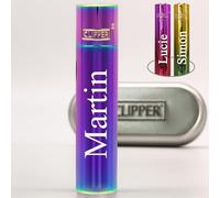 KDO MAGIC - Clipper personnalisé - Briquet en métal dégradé gravé avec Un prénom - Boite Coffret Cadeau - Plusieurs Coloris (ICY)