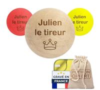 KDO MAGIC - Cochonnet personnalisé - Lot de 3 cochonnets Personnalisables - Chamoisine & Pochon Offert - Cochonnet pétanque à Graver avec Un Texte - 3 Couleurs - Cadeau Anniversaire (Modèle Roi)