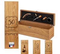 KDO MAGIC - Coffret Sommelier personnalisé en Bois - 5 Accessoires pour Le vin - Tire-Bouchon, Bouchon, Bec verseur, Stop-Gouttes, Thermomètre - avec prénom ou Texte gravé (Anniversaire)