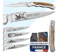 KDO MAGIC - Couteau homme personnalisé - Marque laguiole gravé avec un prénom - Couteau pliant personnalisable - Cadeau Fête des pères - Idée cadeau pour homme, Papa (Marron, Couteau)