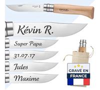 KDO MAGIC Couteau Opinel n°8 personnalisé - Couteau pliant personnalisé homme - Gravé avec un prénom ou une date - Lame en acier inoxydable personnalisable - Idée Cadeau Noël
