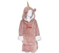 KDO MAGIC Couverture à capuche personnalisée - plaid sweatshirt personnalisable - Prénom brodé - Ourson ou licorne - Taille unique 3 à 10 ans - Cadeau Noël enfant, garçon, fille (Licorne)