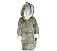KDO MAGIC Couverture à capuche personnalisée - plaid sweatshirt personnalisable - Prénom brodé - Taille unique de 3 à 10 ans - Cadeau Noël, garçon, fille, enfant (Dinosaure)