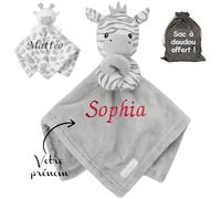 KDO MAGIC Doudou personnalisé - Peluche bébé Personnalisable - Doudou Animaux Girafe et zèbre - Prénom brodé - Broderie - Cadeau de Naissance, Anniversaire, baptême, Fille, garçon, Enfant (Zèbre)