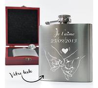 KDO MAGIC - Flasque alcool personnalisé - Flasque de poche personnalisable avec un prénom - 175ml - Couleur silver - Idée cadeau pour fête des pères, anniversaire, retraite et noël (Modèle Coeur)