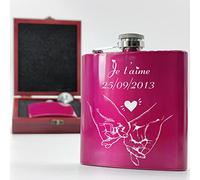 KDO MAGIC - Flasque alcool personnalisé - Flasque de poche personnalisable avec un prénom - 175ml - Couleur rose - Idée cadeau pour fête des pères, anniversaire, retraite et noël (Modèle Coeur)