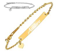 KDO MAGIC - Gourmette bébé personnalisable - Bracelet enfant personnalisé - Gourmette avec prénom gravé - Doré ou argenté - Cadeau bébé, enfant, cadeau de naissance, baptême (Doré)
