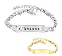 KDO MAGIC - Gourmette enfant personnalisable - Bracelet bébé avec gravure - Gourmette doré ou argentée personnalisée - Prénom gravé - Cadeau bébé, enfant, cadeau de baptême, naissance (Argent)