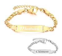 KDO MAGIC - Gourmette enfant personnalisable - Bracelet bébé avec gravure - Gourmette doré ou argentée personnalisée - Prénom gravé - Cadeau bébé, enfant, cadeau de baptême, naissance (Doré)