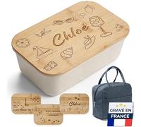 KDO MAGIC Lunchbox Personnalisée Dolce Vita - Bento avec prénom personnalisable - Boîte à repas gravée - Boîte à goûter avec sac isotherme - Lunch box pique-nique été, plage, vacances (Blanc)