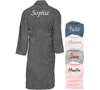 KDO MAGIC Peignoir de bain femme personnalisé - Prénom brodé - Matière éponge - Plusieurs coloris - Cadeau Saint-Valentin, anniversaire, fête des mères (M, Anthracite)