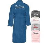 KDO MAGIC Peignoir homme personnalisé - Sortie de bain brodé avec un prénom - Matière éponge - Plusieurs coloris - Idée cadeau homme, fête des pères, anniversaire (L, Bleu)