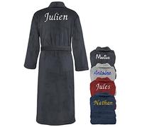 KDO MAGIC Peignoir personnalisé pour homme - Robe de chambre avec prénom brodé - Couleurs multiples - Idée cadeau homme, fête des pères, anniversaire (XL, Anthracite)