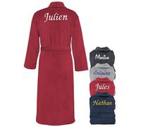 KDO MAGIC Peignoir personnalisé pour homme - Robe de chambre avec prénom brodé - Couleurs multiples - Idée cadeau homme, fête des pères, anniversaire (XL, Rouge)