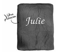 KDO MAGIC Plaid personnalisé avec prénom - Couverture Polaire Personnalisable brodé - 125 x 150cm - Cadeau pour Homme et Femme (Anthracite)