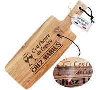 KDO-MAGIC - Planche apéro personnalisée - Planche à découper personnalisable - Texte gravé - 4 modèles de gravure - Bois d'Acacia - Cadeau cuisine (Modèle C'est l'heure)