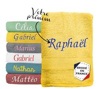 KDO MAGIC Serviette personnalisée prénom brodé 50x90 cm Moutarde | Idée cadeau | Plusieurs couleurs | 100% Coton | Personnaliser | Épaisse & Douce | Drap de bain | Noël | Anniversaire
