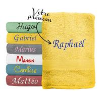 KDO MAGIC Serviette personnalisée prénom brodé 70x130 cm Moutarde | Idée cadeau | Plusieurs couleurs | 100% Coton | Personnaliser | Épaisse & Douce | Drap de bain | Noël | Anniversaire