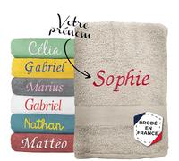 KDO MAGIC Serviette personnalisée prénom brodé 70x130 cm Taupe | Idée cadeau | Plusieurs couleurs | 100% Coton | Personnaliser | Épaisse & Douce | Drap de bain | Noël | Anniversaire