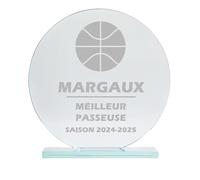 KDO MAGIC - Trophée Personnalisable - Coffret Cadeau Inclus - Trophée Verre personnalisé - Texte, prénom ou Date gravé - Grand Rond - Récompense, Compétition, Numéro 1 - Thème Sport