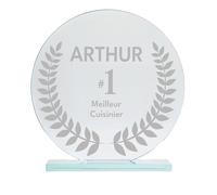 KDO MAGIC - Trophée Personnalisable - Coffret Cadeau Inclus - Trophée Verre personnalisé - Texte, prénom ou Date gravé - Grand Rond - Anniversaire, récompense, Thème Top 1