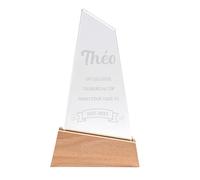 KDO MAGIC - Trophée Personnalisable - Coffret Cadeau Inclus - Trophée Verre personnalisé - Texte, prénom ou Date gravé - Triangle Bois - Anniversaire, récompense, Retraite - Thème Texte