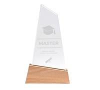 KDO MAGIC - Trophée Personnalisable - Coffret Cadeau Inclus - Trophée Verre personnalisé - Texte, prénom ou Date gravé - Triangle Bois - École, Récompense, Université - Thème Diplôme