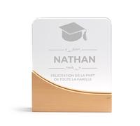 KDO MAGIC - Trophée Personnalisable - Coffret Cadeau Inclus - Trophée Verre personnalisé - Texte, prénom ou Date gravé - Carré Bois - École, Récompense, Université - Thème Diplôme