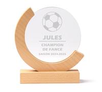 KDO MAGIC - Trophée Personnalisable - Coffret Cadeau Inclus - Trophée Verre personnalisé - Texte, prénom ou Date gravé - Rond Bois - Récompense, Compétition, Numéro 1 - Thème Sport