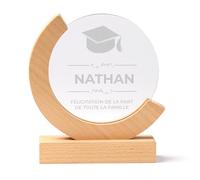KDO MAGIC - Trophée Personnalisable - Coffret Cadeau Inclus - Trophée Verre personnalisé - Texte, prénom ou Date gravé - Rond Bois - École, Récompense, Université - Thème Diplôme