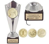 KDO MAGIC - Trophée Personnalisable - Coupe personnalisé avec Gravure - Cadeau fête des pères, noël, Retraite, événement Sportif - Or/Bronze/Argent (Argent, Basket)