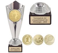 KDO MAGIC - Trophée Personnalisable - Coupe personnalisé avec Gravure - Cadeau fête des pères, noël, Retraite, événement Sportif - Or/Bronze/Argent (Argent, Pétanque)