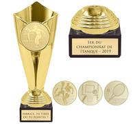 KDO MAGIC - Trophée Personnalisable - Coupe personnalisé avec Gravure - Cadeau fête des pères, noël, Retraite, événement Sportif - Or/Bronze/Argent (Or, Pétanque)