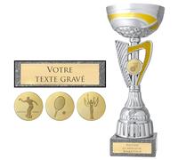 KDO MAGIC Trophée Personnalisable - Coupe personnalisée avec Texte - Gravure - Plusieurs modèles - Or et Argent - Cadeau fête des Pères, Anniversaire, Sport (Modèle Basket)