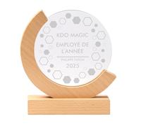 KDO MAGIC - Trophée Verre Personnalisé Coffret Inclus | Idée cadeau collègue, récompense, université | Trophée personnalisable gravé avec prénom | Base en bambou